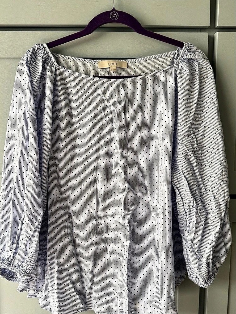 LOFT Polka Dot Blouse in White & Blue Size XL